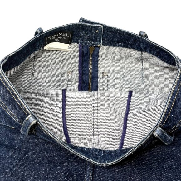 CHANEL Vintage 96P CC Mark Logo Denim Skirt #36 Dark Blue Yellow Cotton [106356] - Picture 10 of 13